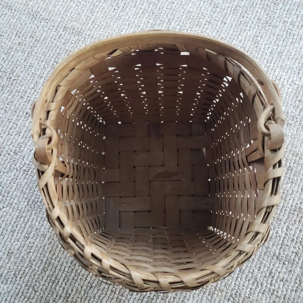 Antique Square To Round Splint Basket Bent Wood Swing Handle
